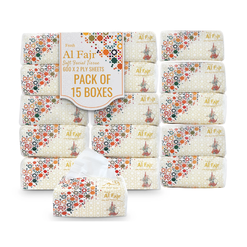 AL FAJR Nylon Tissue – 600 Sheets | Pack of 5 & 15 Boxes (5 Boxes x 1 / 3 Pkts)