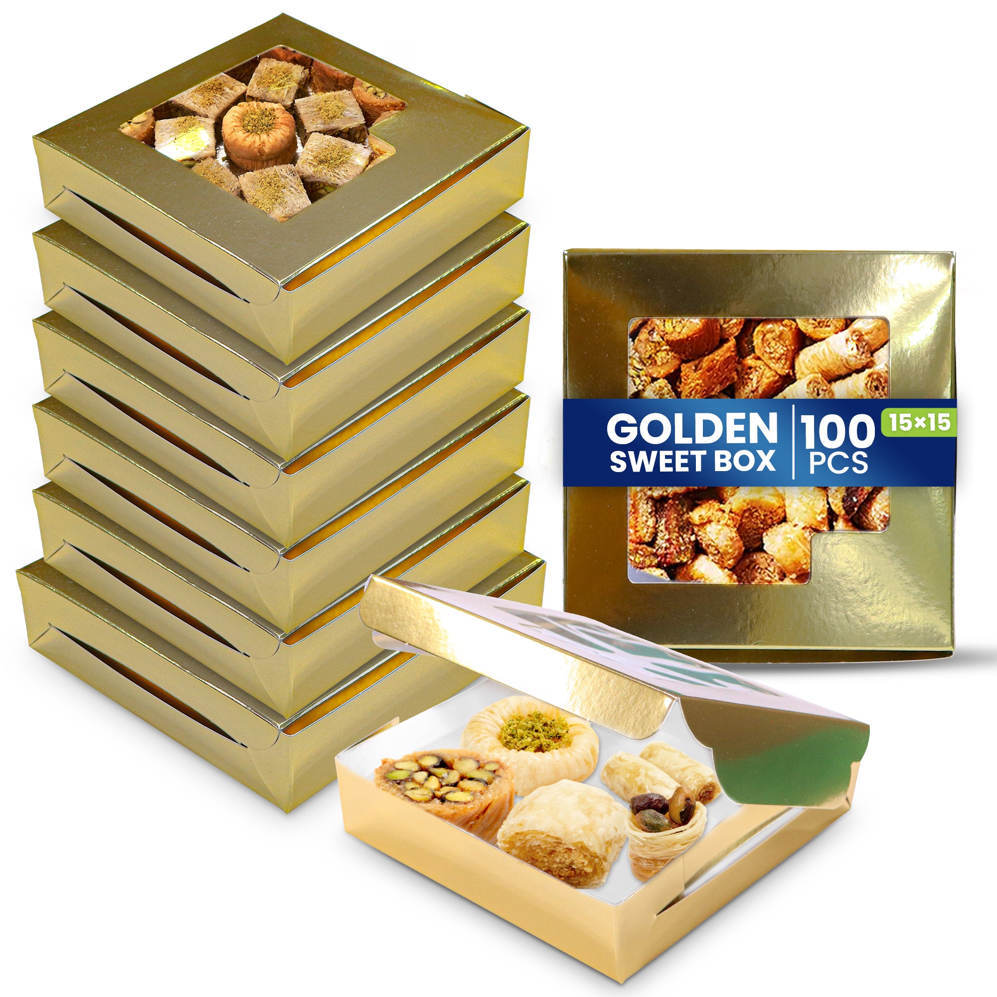 Paper Sweet Box Gold/White with Window – Multiple Sizes