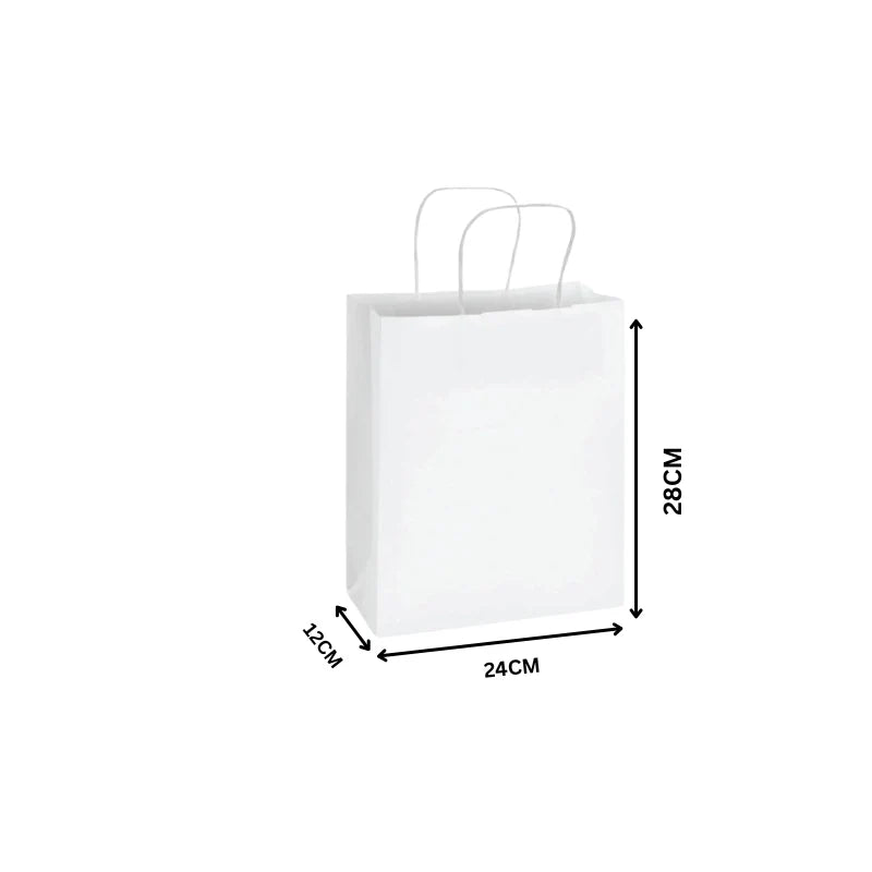White Paper Bags with Twisted Handles – Premium Kraft Shopping Bags in Bulk | Multiple Sizes | Recyclable Gift & Retail Carry Bags – 250 PCS Pack