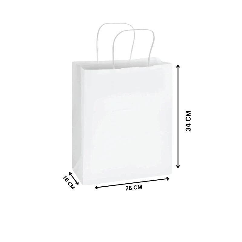 White Paper Bags with Twisted Handles – Premium Kraft Shopping Bags in Bulk | Multiple Sizes | Recyclable Gift & Retail Carry Bags – 250 PCS Pack