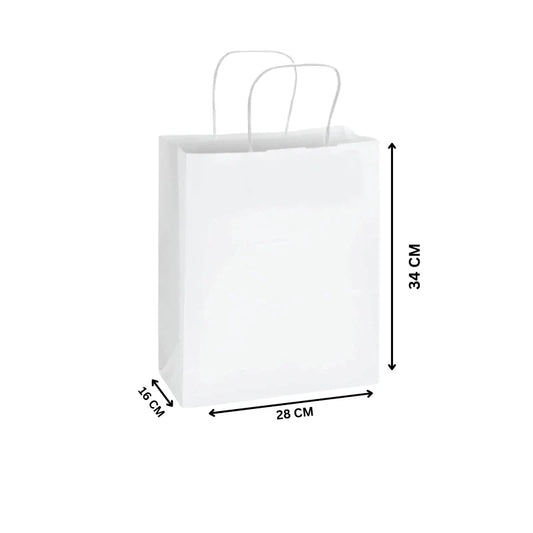 White Paper Bags with Twisted Handles – Premium Kraft Shopping Bags in Bulk | Multiple Sizes | Recyclable Gift & Retail Carry Bags – 250 PCS Pack