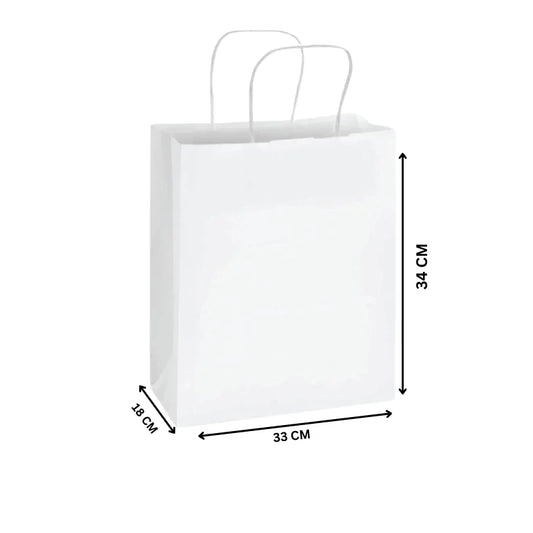 White Paper Bags with Twisted Handles – Premium Kraft Shopping Bags in Bulk | Multiple Sizes | Recyclable Gift & Retail Carry Bags – 250 PCS Pack