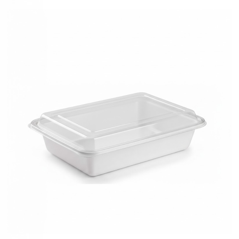White Rectangular Microwave Container with Lid