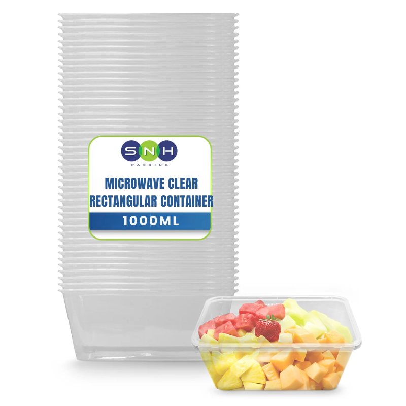 Microwavable Rectangular Food Containers – Clear Base with Lid (500ml, 650ml, 750ml, 1000ml, 1500ml) | Disposable Takeaway Packaging