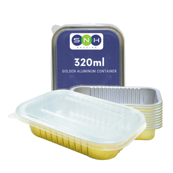 Aluminium Golden Containers with PP Lids | Bulk Disposable Takeaway Boxes