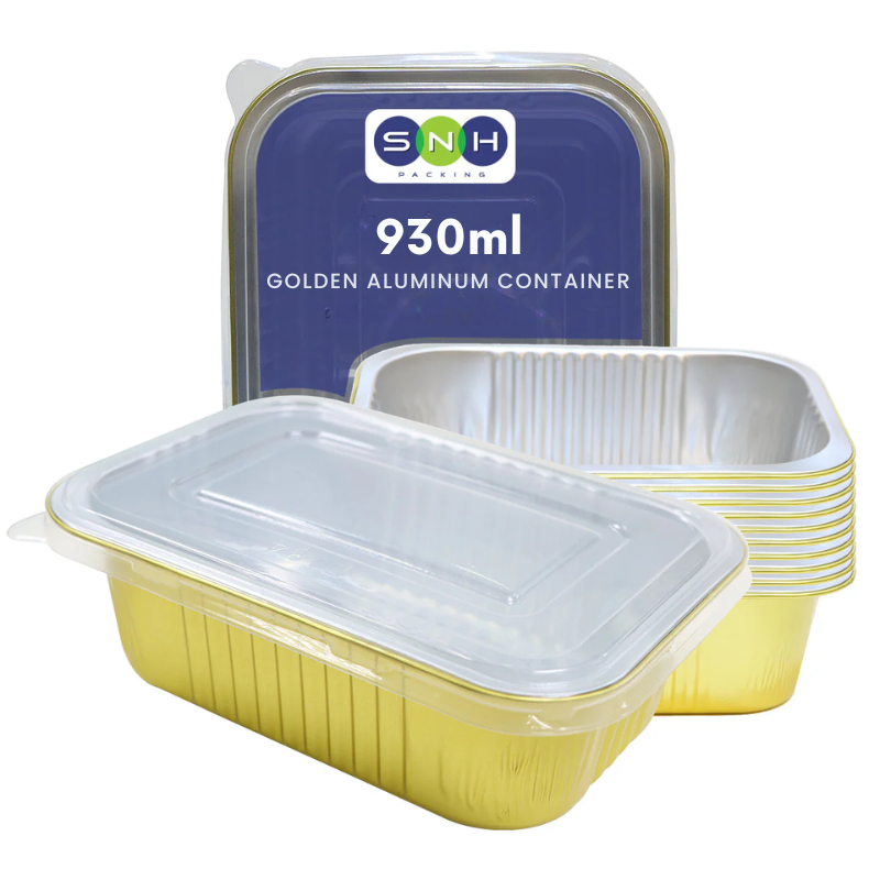 Aluminium Golden Food Containers with PP Lids | Disposable Takeaway & Catering Boxes