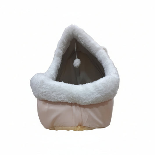 Grizzly Cat Cave Pink Plush + Cotton Pink Cat Bed - Large 45 x 45 x40cm