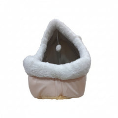 Grizzly Cat Cave Pink Plush + Cotton Pink Cat Bed - Large 45 x 45 x40cm