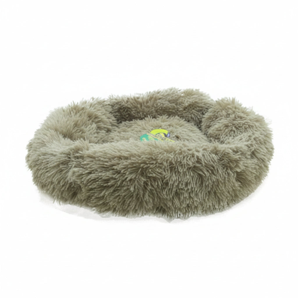 Grizzly Velor Round Plush Beige Dog Bed Small - 50 x 15cm