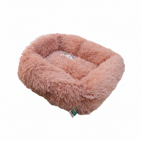 Grizzly Velor Round Plush Beige Pink Dog Bed Small - 50 x 15cm