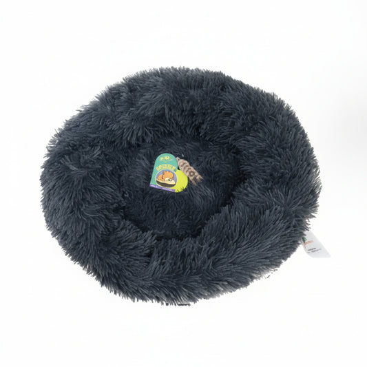 Grizzly Velor Round Plush Dark Grey Dog Bed Small - 50 x 15cm