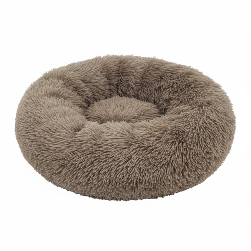 Grizzly Velor Round Plush Dark Beige Dog Bed Small - 50 x 15cm
