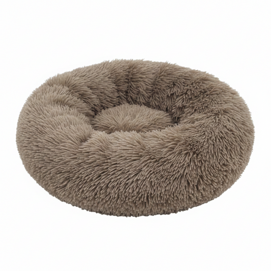 Grizzly Velor Round Plush Dark Beige Dog Bed Small - 50 x 15cm