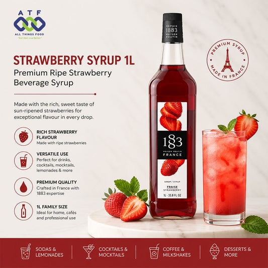 1883 Strawberry Syrup 1L Premium Ripe Strawberry Beverage Syrup - SNH Packing