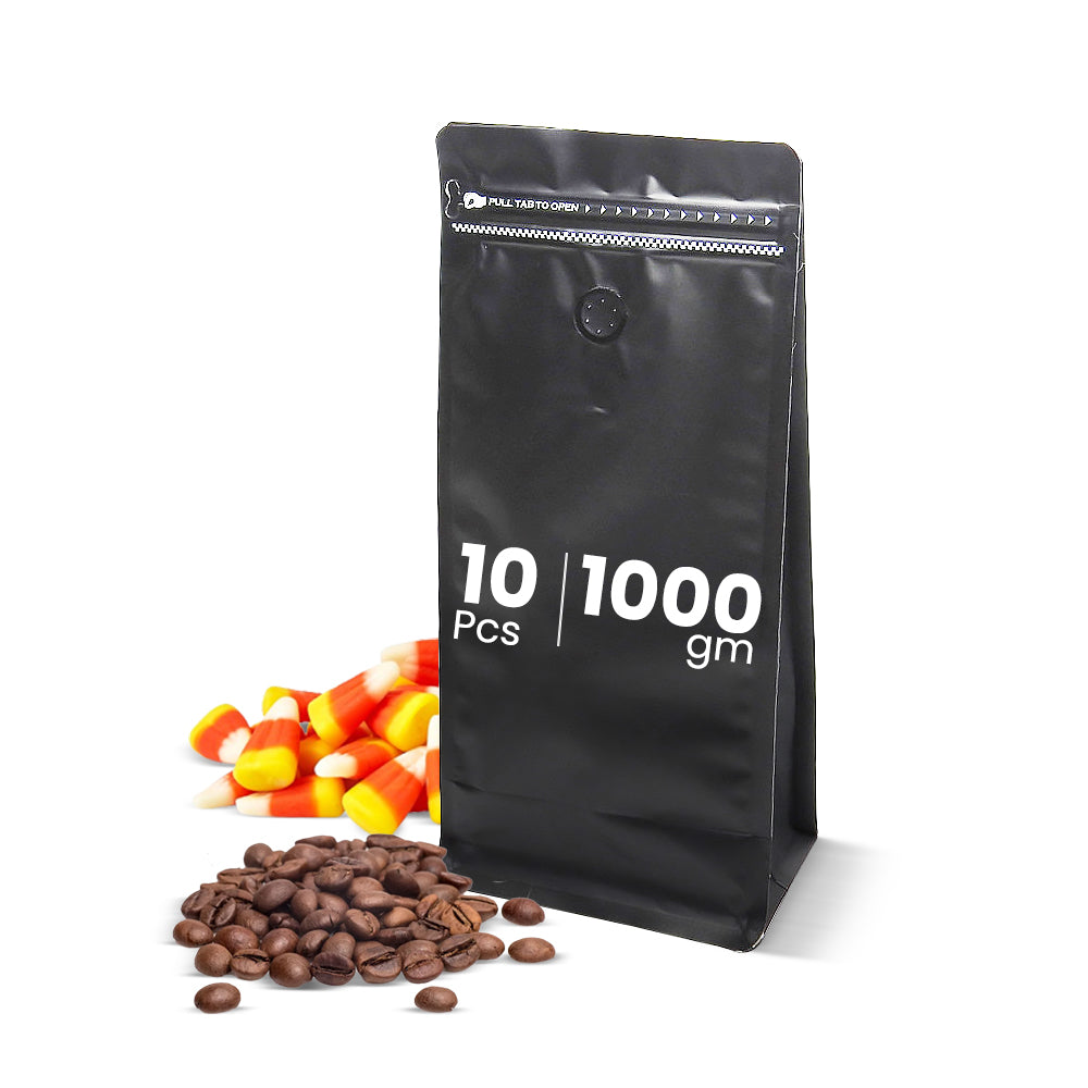 Black Coffee Pouch With Valve 10 Pieces