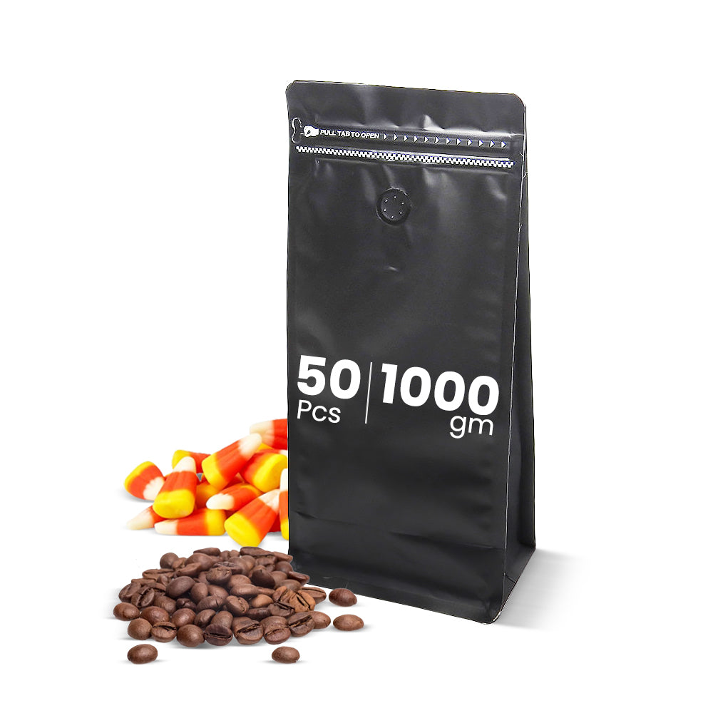 Black Coffee Pouch With Valve 50 Pieces