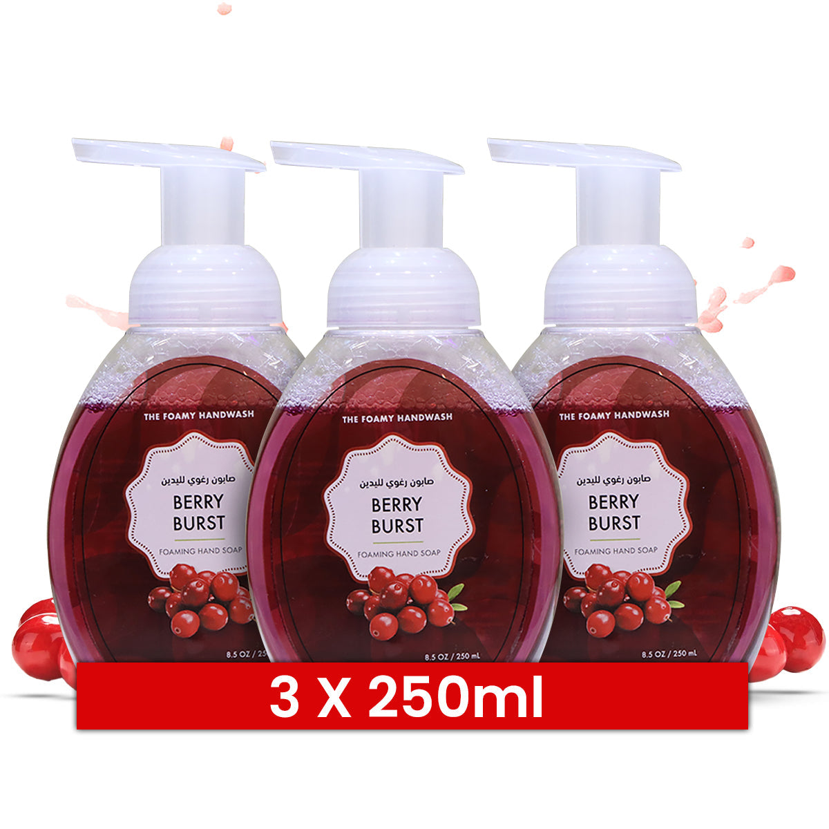 Hand Wash Liquid with Foaming Pump – Strawberry Wonder, Berry Burst & Watermelon Mojito (250ML Each)