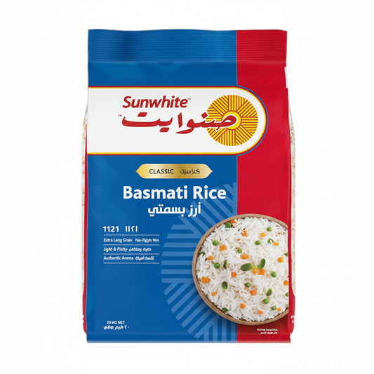 Sunwhite Basmati Steamed Rice 20kg – Premium Long Grain Rice