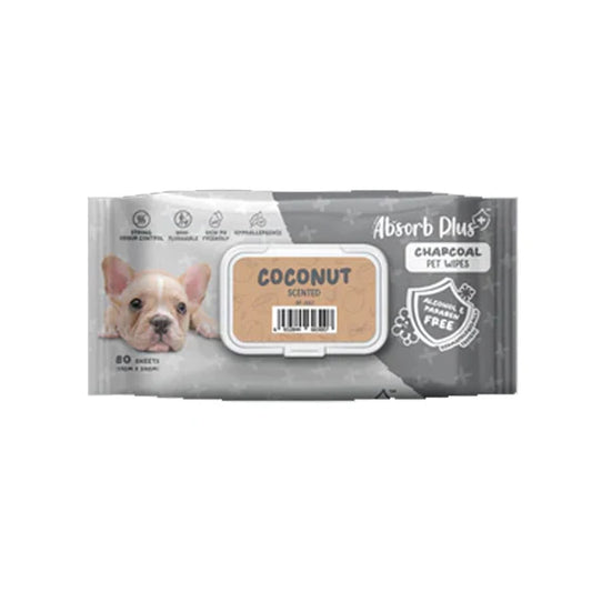 Absorb Plus Charcoal Pet Wipes Coconut Scented - 80PCS