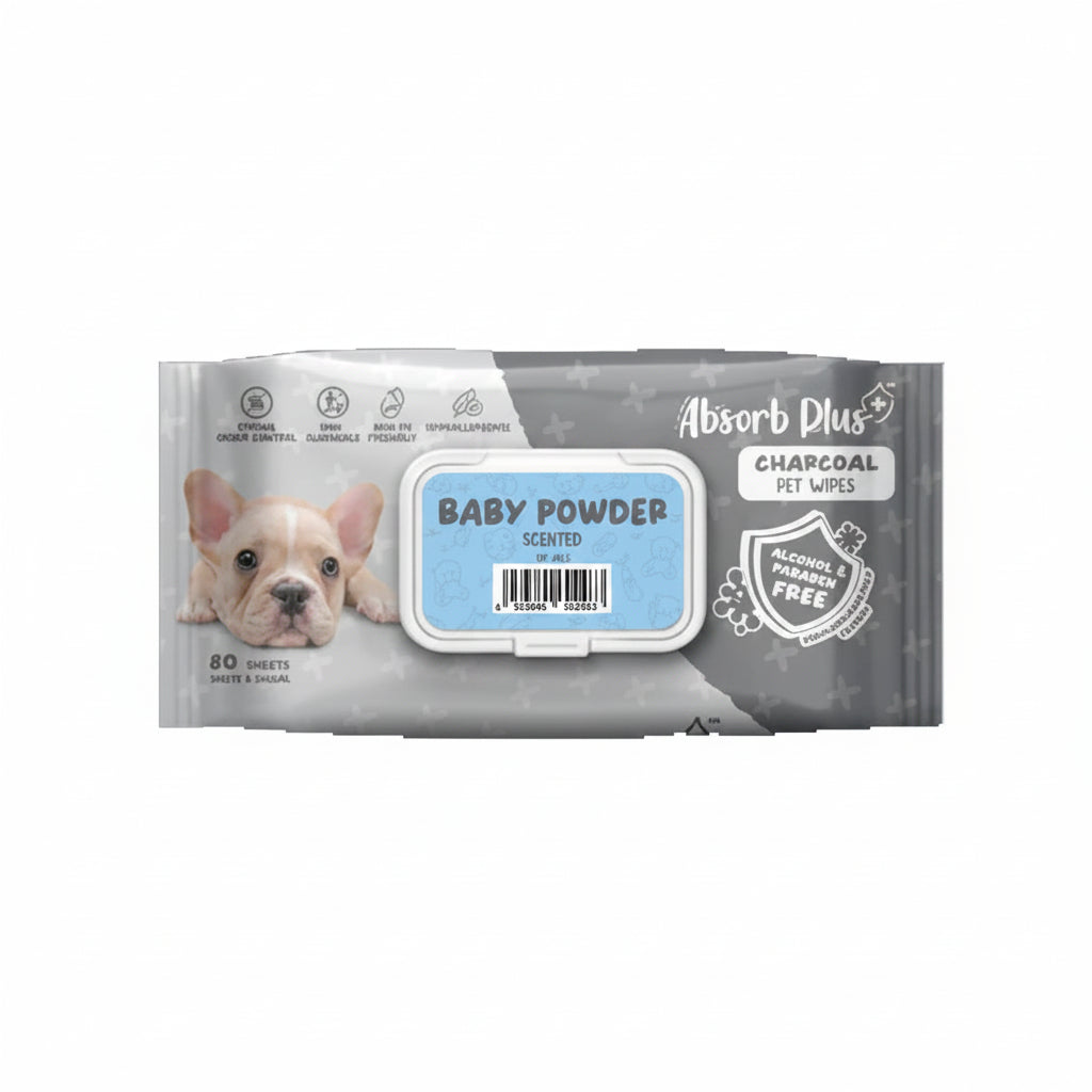 Absorb Plus Charcoal Pet Wipes Baby Powder Scented - 80PCS