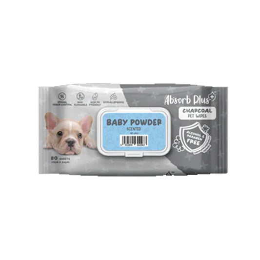 Absorb Plus Charcoal Pet Wipes Baby Powder Scented - 80PCS