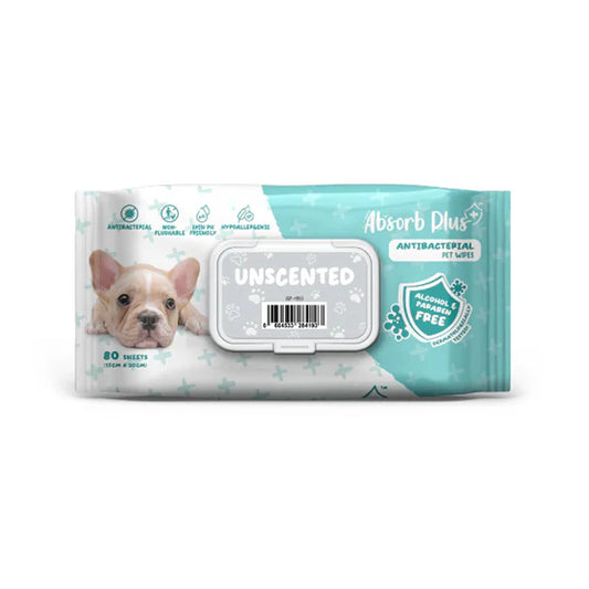 Absorb Plus AntiBacterial Pet Wipes Unscented - 80PCS