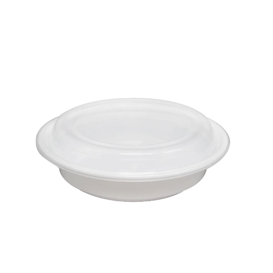 Microwave Container Round with Lid – White & Black | Multiple Sizes | Food Storage & Takeaway Containers