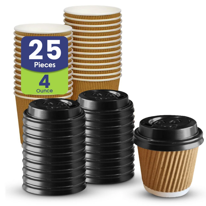 Kraft Ripple Coffee Cups with Lids  Heat Resistant
