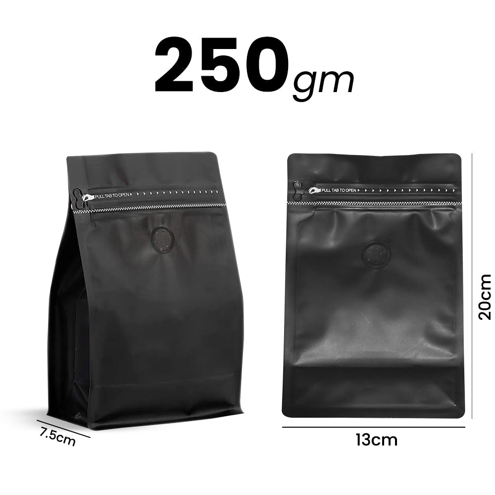 Black Coffee Pouch With Valve 25 Pieces