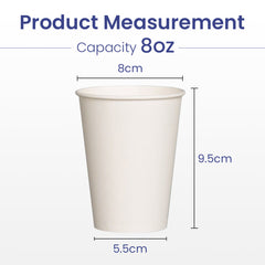 كوب ورقي بجدار واحد أبيض سعة 8 أونصة بدون غطاء