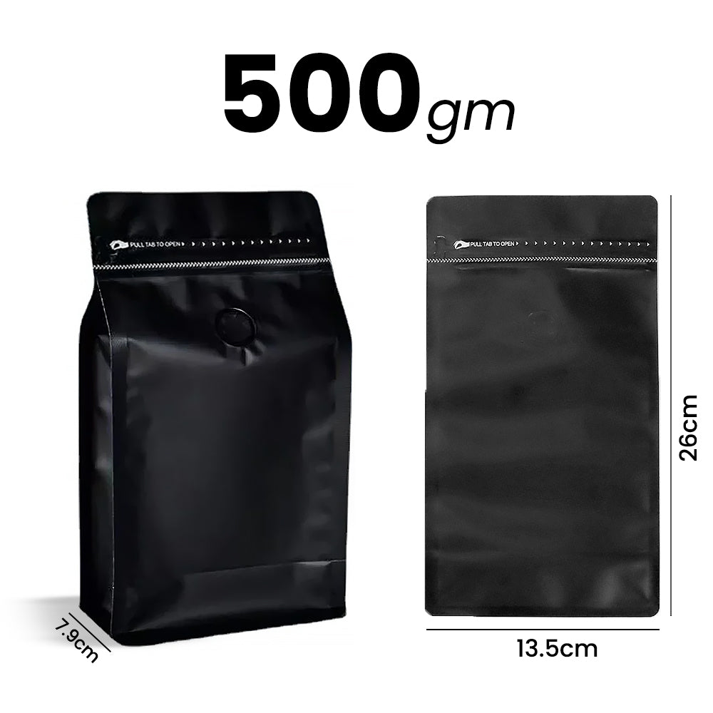 Black Coffee Pouch With Valve 25 Pieces