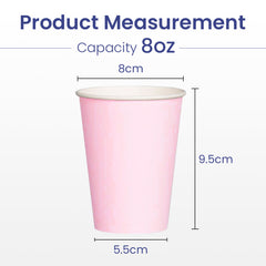 كوب ورقي بجدار واحد باللون الوردي سعة 8 أونصة بدون غطاء