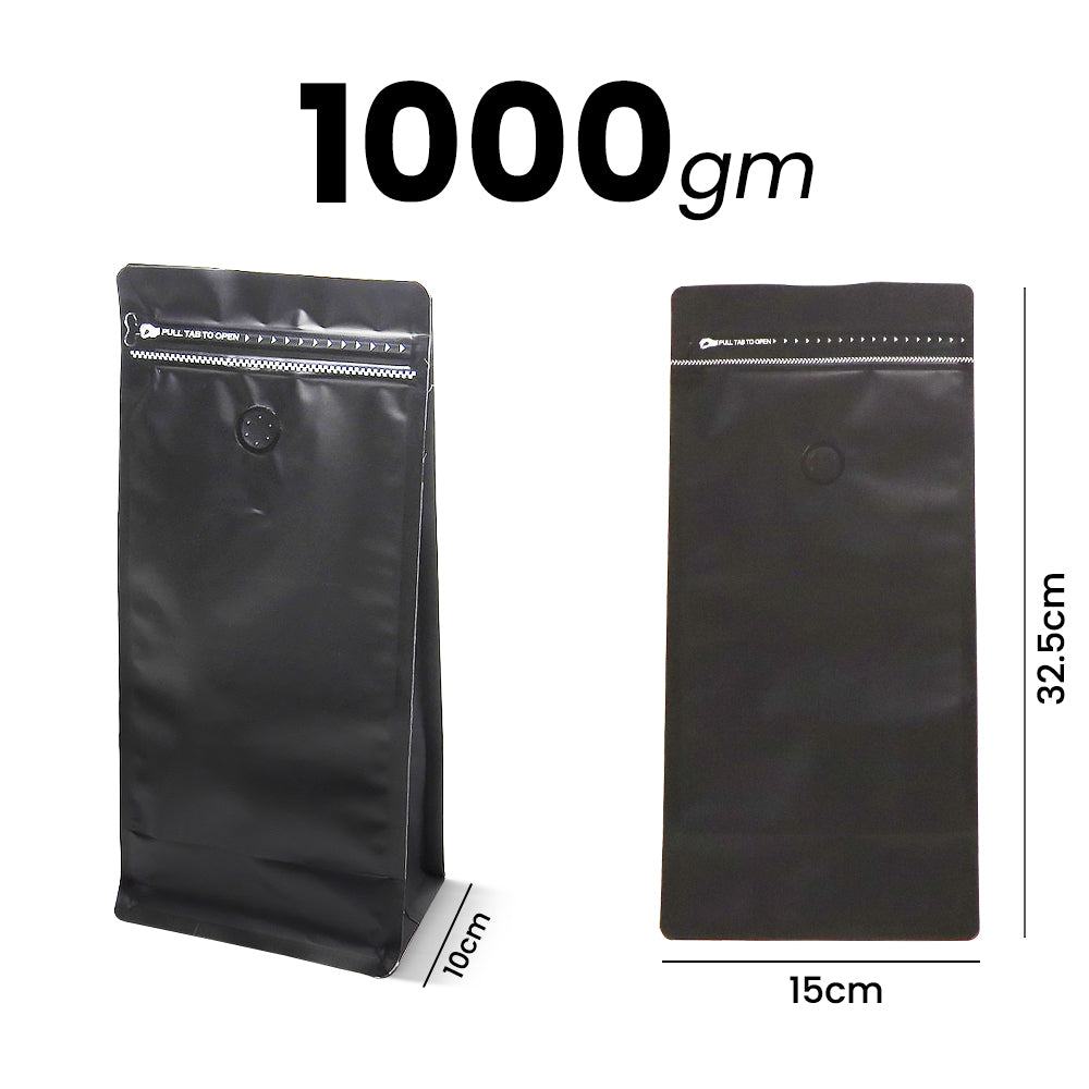 Black Coffee Pouch With Valve 10 Pieces