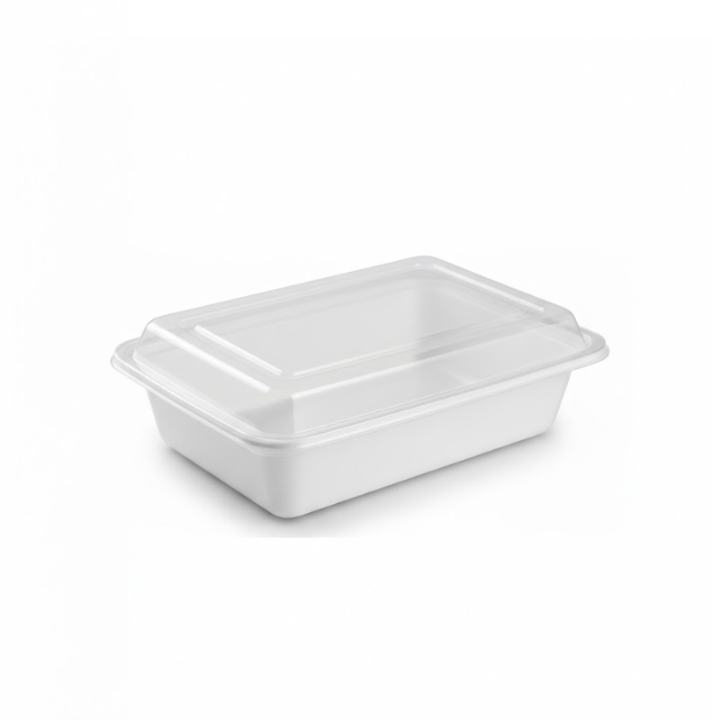White Rectangular Microwave Container with Lid