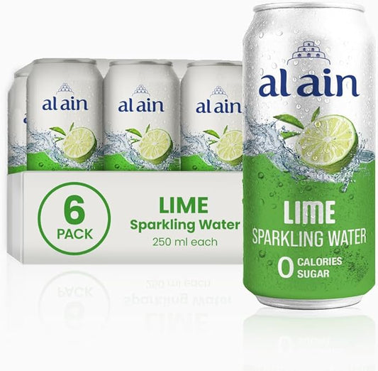 Al Ain Lime Sparkling Water – 6×250ML Can | Zero Sugar