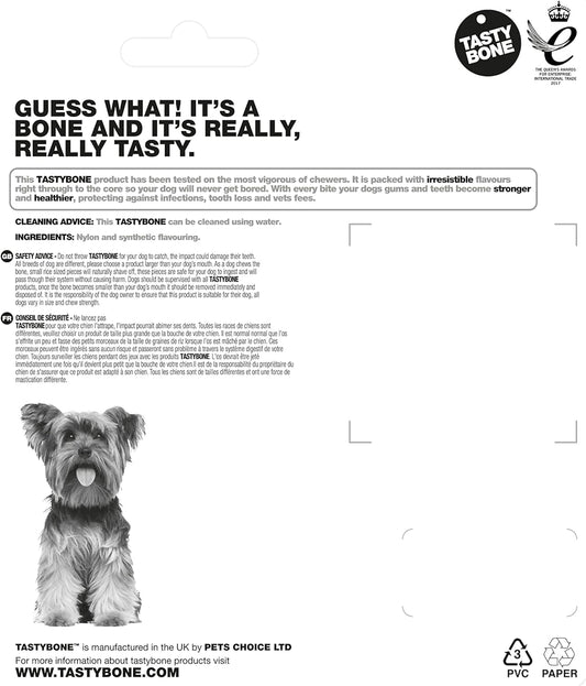 Tasty Bone TrioBone | Nylon Dog Chew for Toy Dogs (Peanut Butter Flavoured) | Exceptionally Tough, Promotes Healthy Teeth & Gums | Triple The Fun | (Made in the UK from 100% Virgin Nylon)