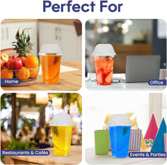PET Juice Cups with Flat & Dome Lids – 8oz to 24oz | Clear Plastic Beverage Cups