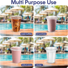 PET Juice Cups with Flat & Dome Lids – 8oz to 24oz | Clear Plastic Beverage Cups