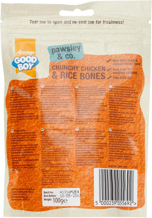 GOOD BOY Armitage Crunchy Chicken & Rice Bones Dog Treats 100g