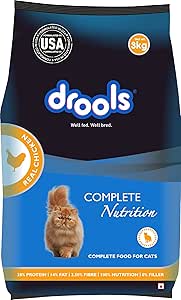 Drools Adult Dry Cat Food, Chicken, 3 Kg | 100% Nutritious Diet With Real Chicken, Hairball Control, Taurine For Heart & Vision, Omega 3 & 6 For Healthy Skin & Coat, Supports Digestion & Immunity