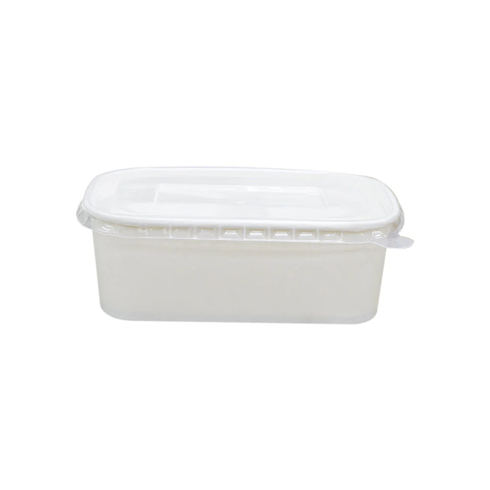 White Rectangular Paper Containers – 500ml–1000ml | Paper/PP Lid | Eco-Friendly Packaging