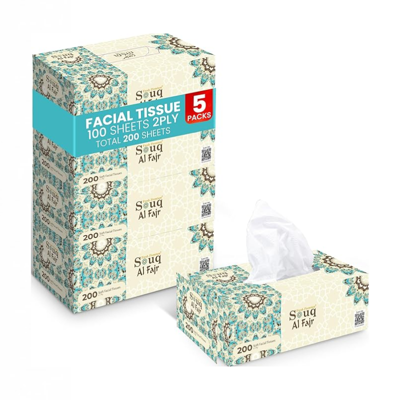 Souq Al Fajr Facial Tissue 200 Sheets 5 BXS PKT