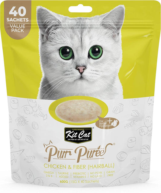 Kit Cat Puree 600g Chicken & Fiber(Hairball)-40pcs