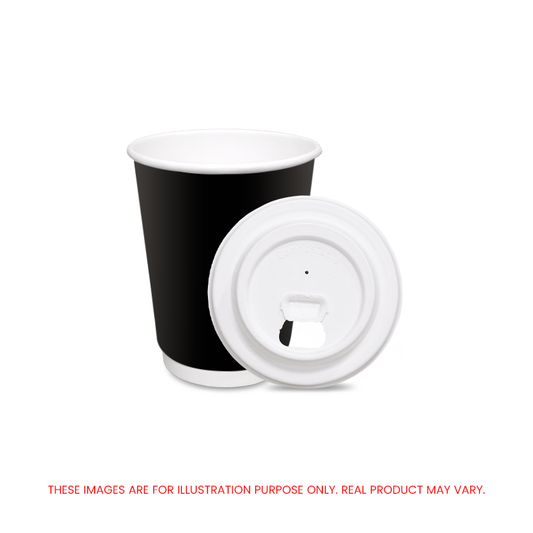 Black Double Wall Paper Cups with Bagasse Lids