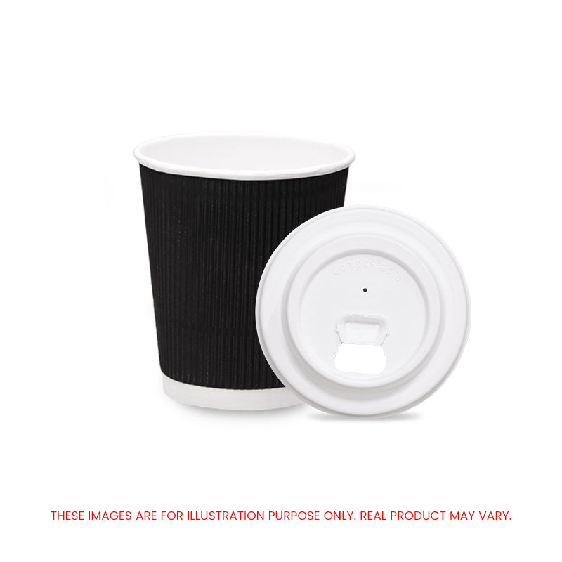 Black Ripple Wall Paper Cup with Bagasse Lid