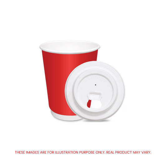 Red Double Wall Paper Cups with Bagasse Lids