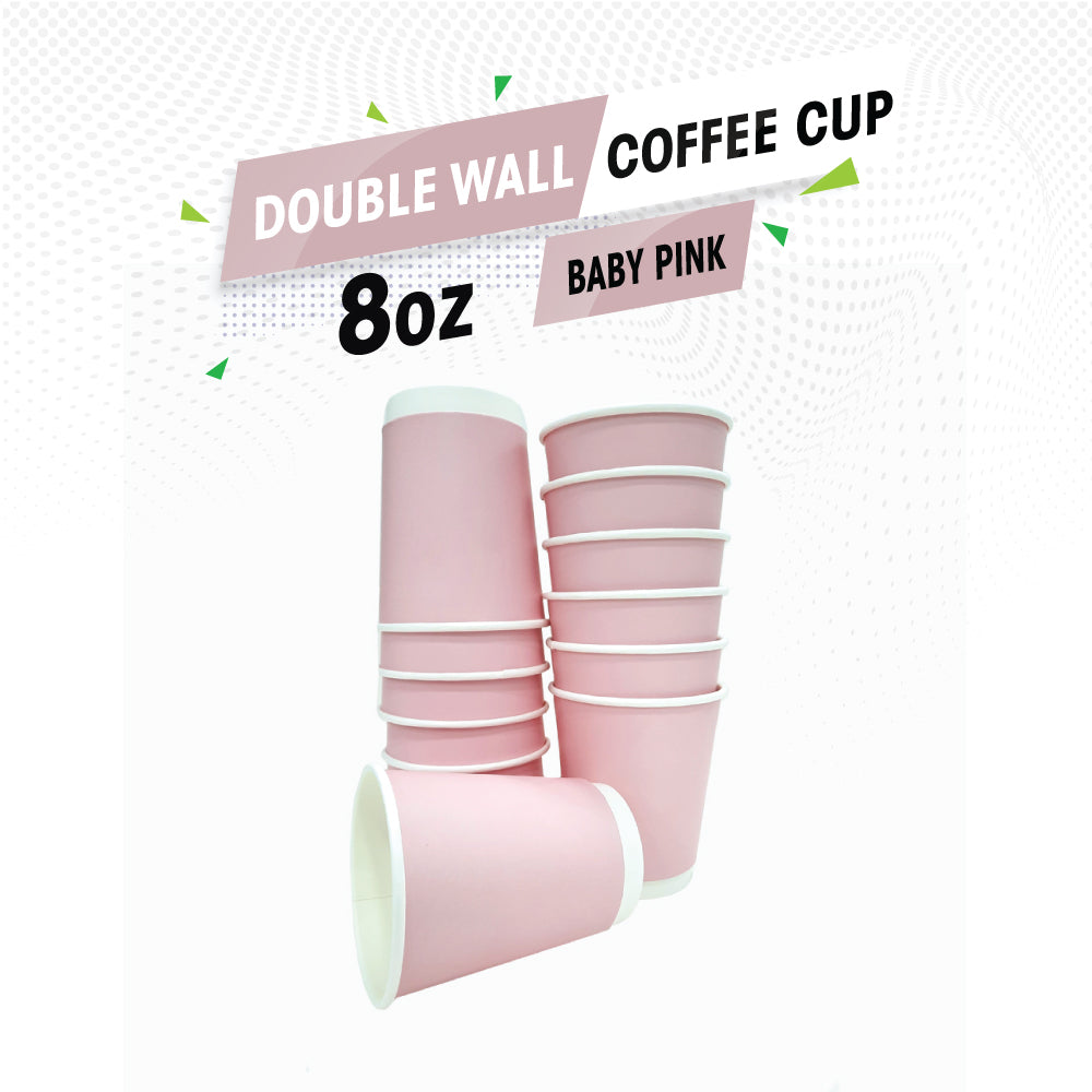 Double Wall Coffee Cup Baby Pink Without Lid 25 Pieces