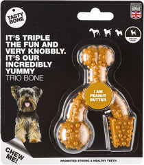 Tasty Bone TrioBone | Nylon Dog Chew for Toy Dogs (Peanut Butter Flavoured) | Exceptionally Tough, Promotes Healthy Teeth & Gums | Triple The Fun | (Made in the UK from 100% Virgin Nylon)