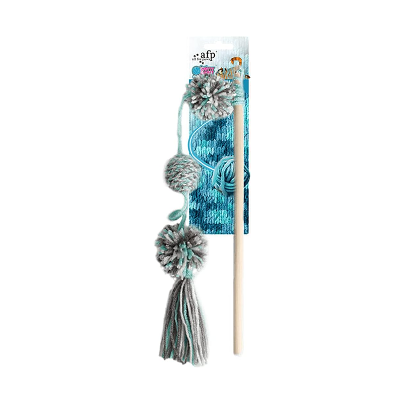 ALL FOR PAWS Knotty Habit Yarn Pom Pom Wand, Interactive Teaser for Cats