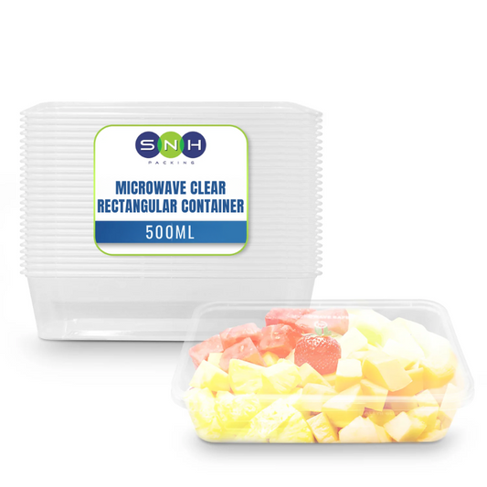 Microwavable Rectangular Food Containers – Clear Base with Lid (500ml, 650ml, 750ml, 1000ml, 1500ml) | Disposable Takeaway Packaging